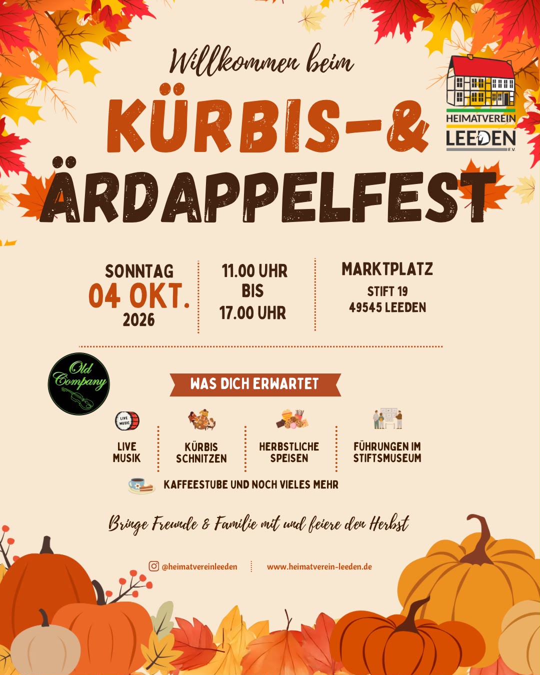 Heimatverein Leeden Plakat Kürbisfest 2026